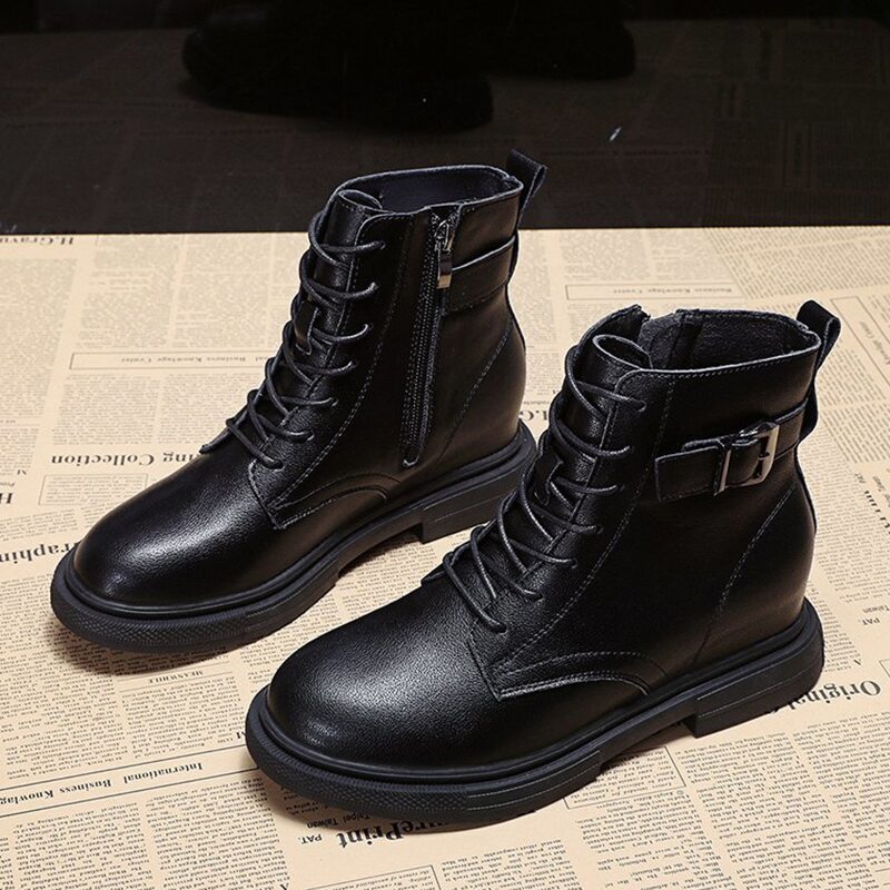 

Buckle Decor Combat Boots, Black