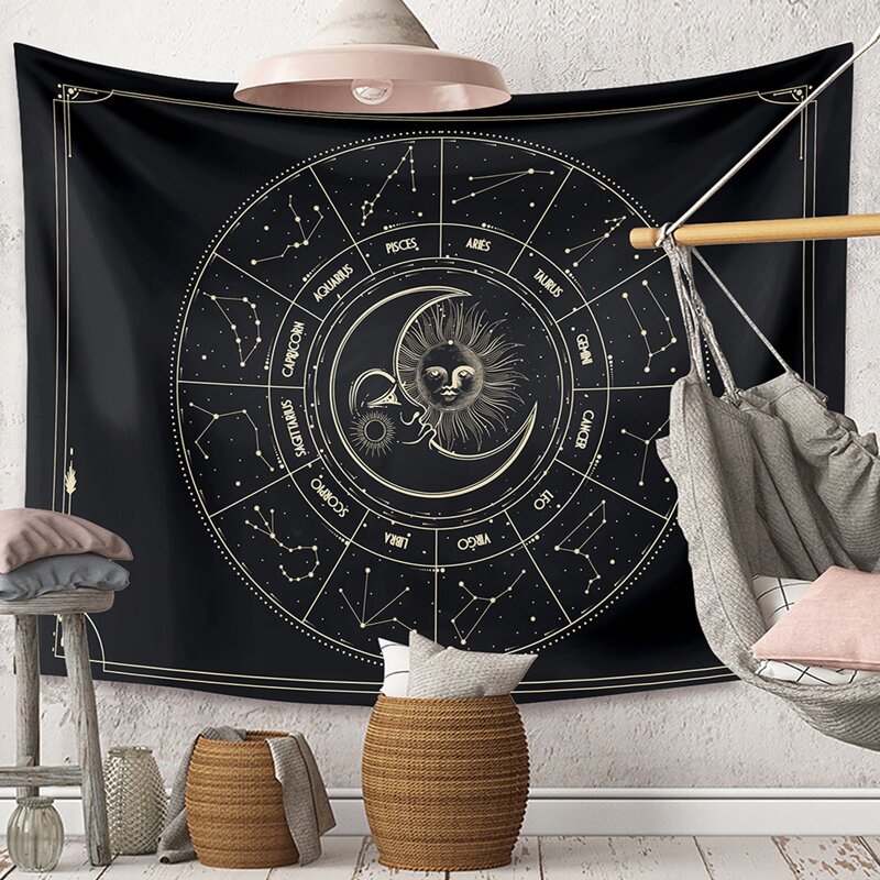 

Moon & Star Print Tapestry, Black