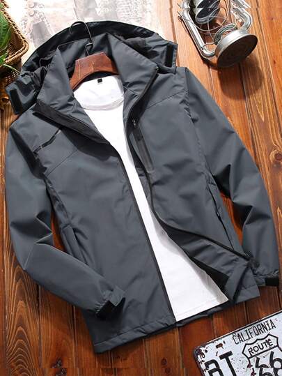 Мужской Куртка с текстовым принтом на молнии с капюшоном