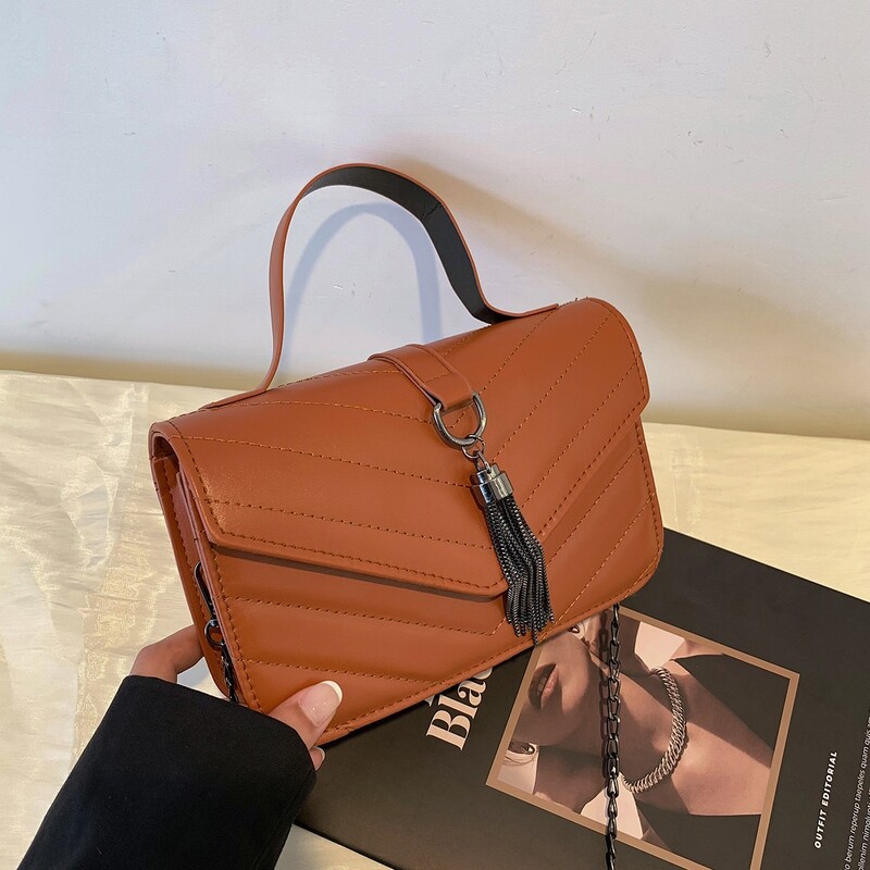 

Quilted Flap Satchel Bag, Brown