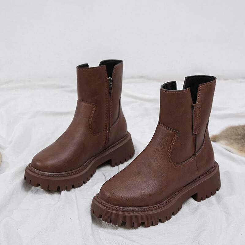 

Minimalist Side Zipper Boots, Brown