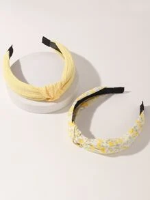 2pcs Solid & Printed Bow Design Headbands, Suitable For Daily Wear, Spring/Summer, Vacation Hairband Hair Hoop