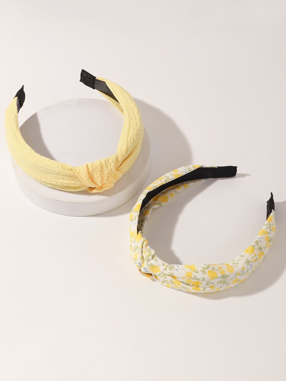 2pcs Women's Minimalist Elegant Yellow Solid Color Ditsy Floral Knotted Headbands, Suitable For Daily, Holiday, Vacation, Party Wear