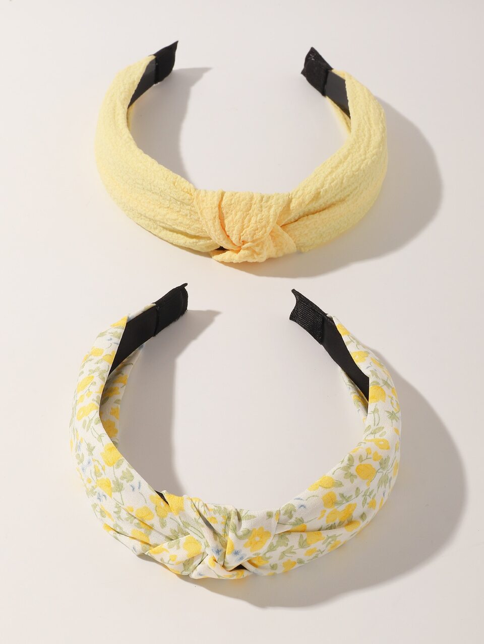 2pcs Women's Minimalist Elegant Yellow Solid Color Ditsy Floral Knotted Headbands, Suitable For Daily, Holiday, Vacation, Party Wear