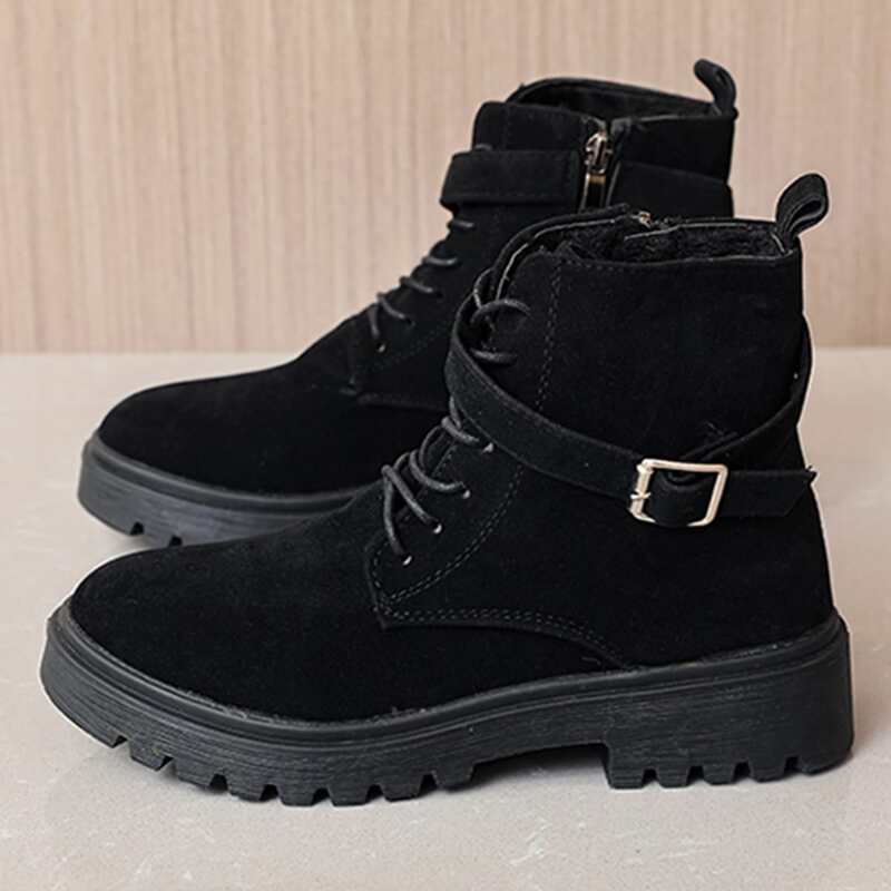 

Buckle Decor Combat Boots, Black