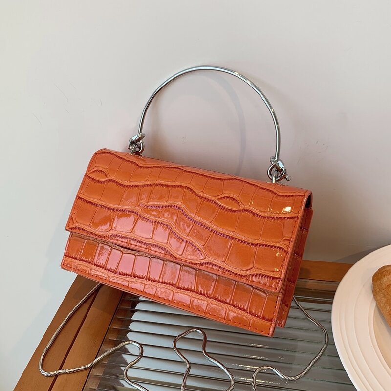 

Croc Embossed Satchel Bag, Orange