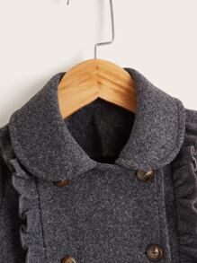 小女童荷葉邊雙排釦花呢外套 - 深灰色 - 查看 3