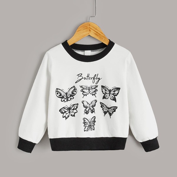 

Toddler Girls Letter And Butterfly Print Pullover, Beige