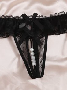 3 piezas Set bragas con diseño de perla artificial con encaje - Multicolor - Ver 3