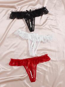 3 piezas Set bragas con diseño de perla artificial con encaje - Multicolor - Ver 4