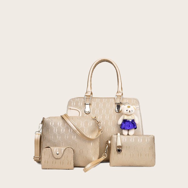 

4Pcs Allover Print Bag Set, Gold