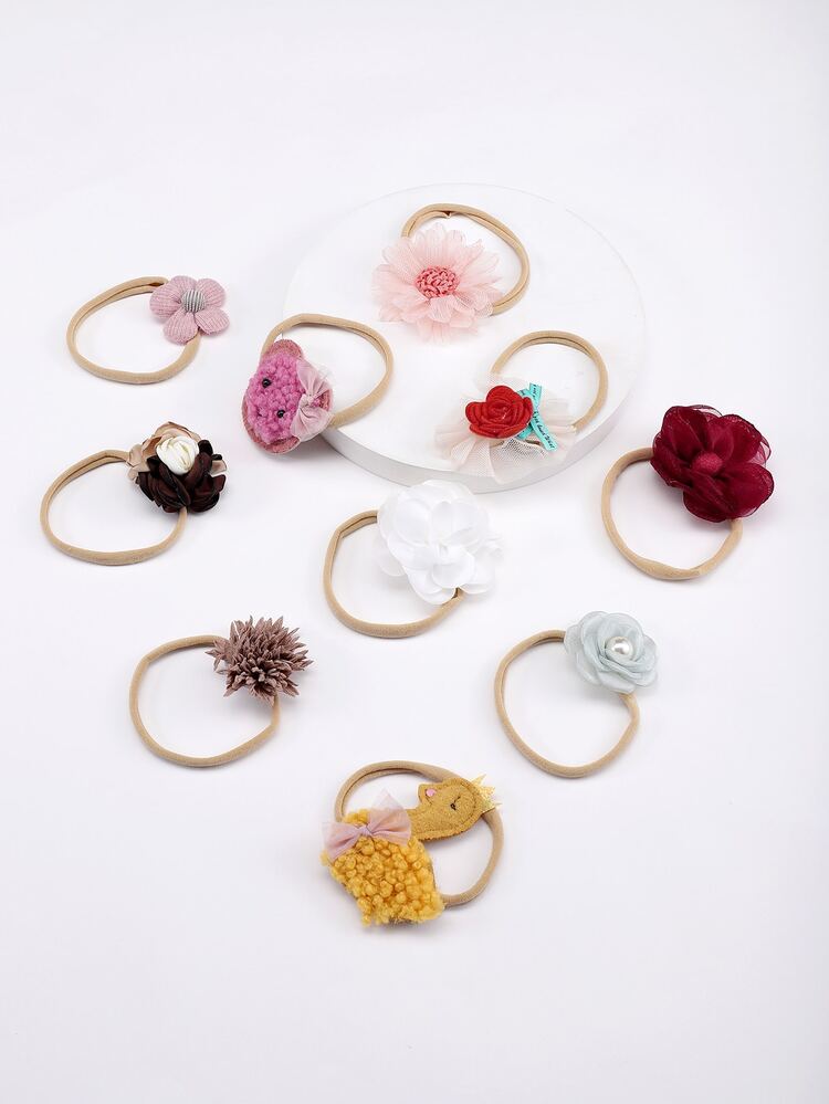 嬰兒10入組花朵裝飾髮帶 - 彩色 - 查看 2