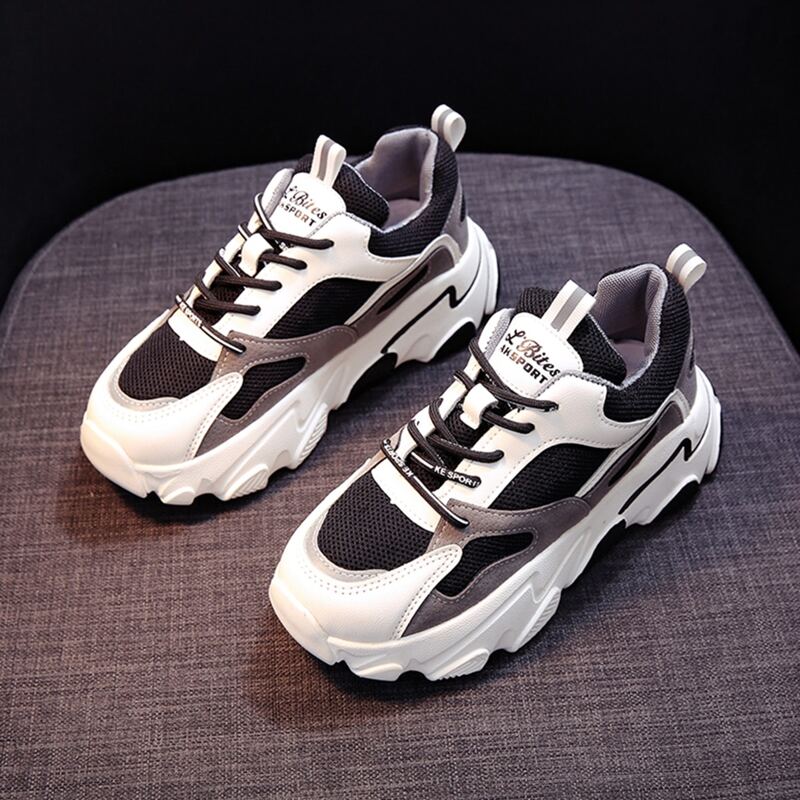 

Lace-up Front Chunky Sneakers, Black