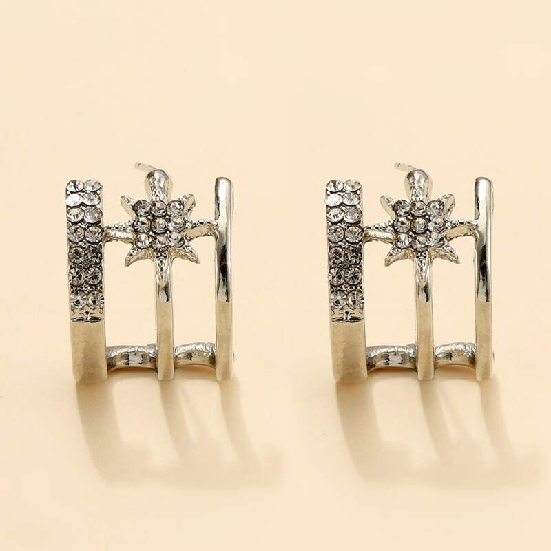 

Rhinestone Decor Hoop Earrings, Silver