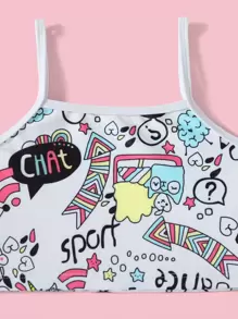 Young Girl Cartoon Graphic Bikini Set Summer Beach - Multicolor - View 3