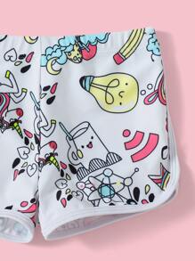 Young Girl Cartoon Graphic Bikini Set Summer Beach - Multicolor - View 5