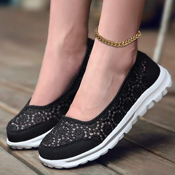 

Floral Embroidered Detail Slip On Sneakers, Black