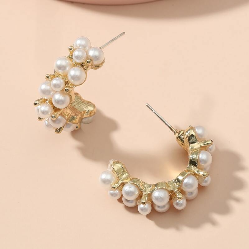 

Faux Pearl Decor Earrings, Gold