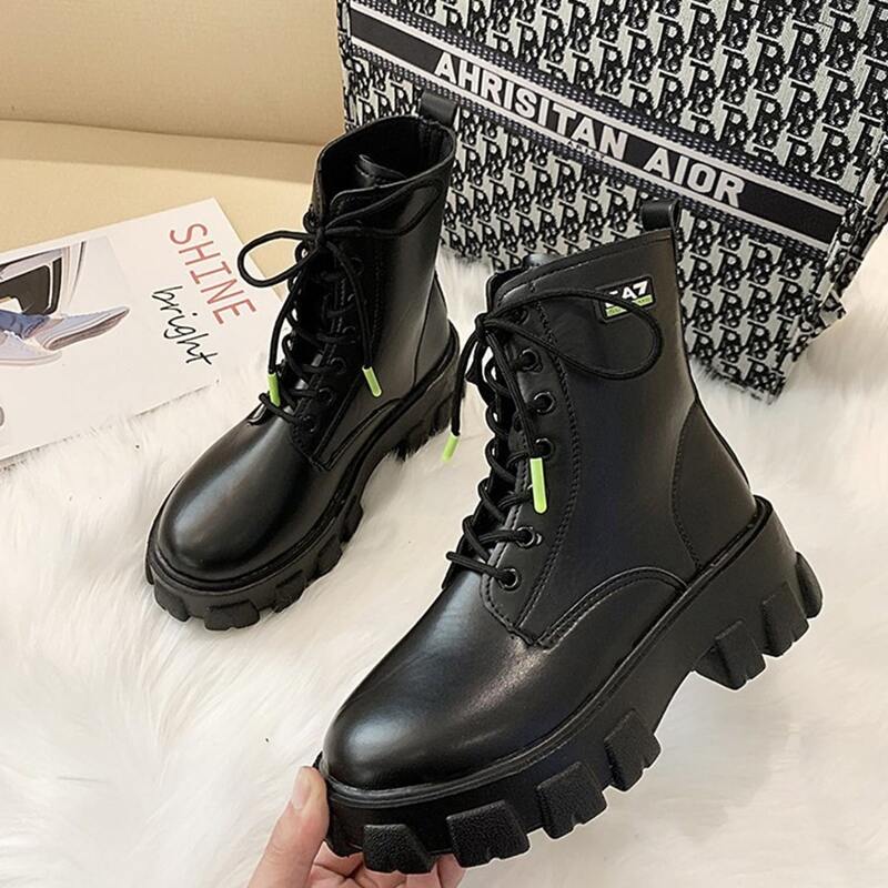 

Lace Up Front Combat Boots, Black