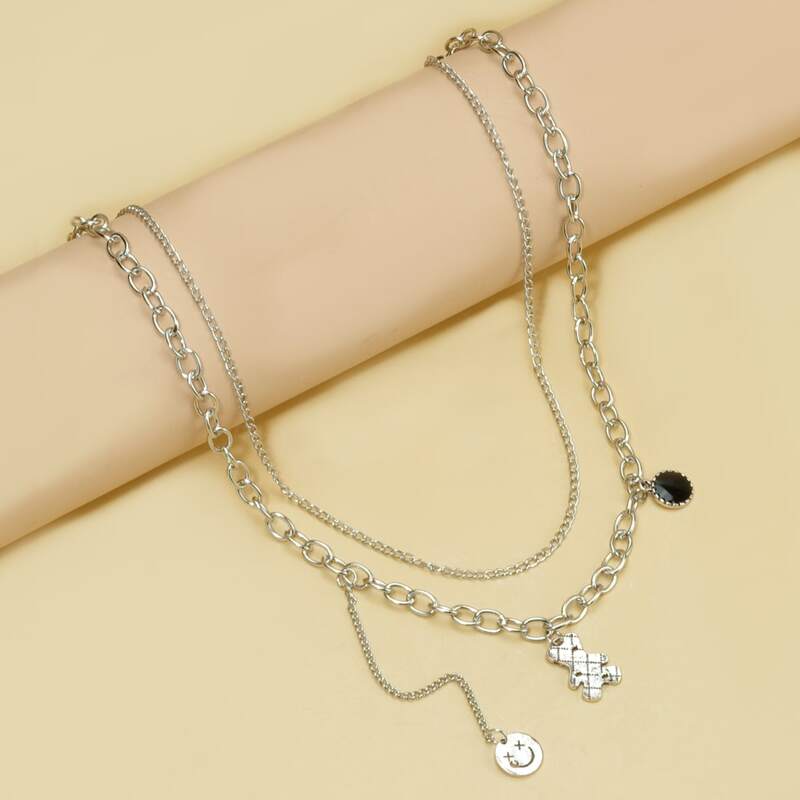 

1pc Bear Layered Necklace, Silver