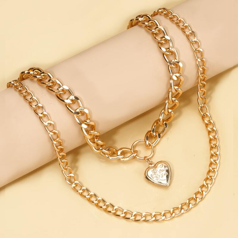 

Heart Double Layered Chain Necklace, Gold
