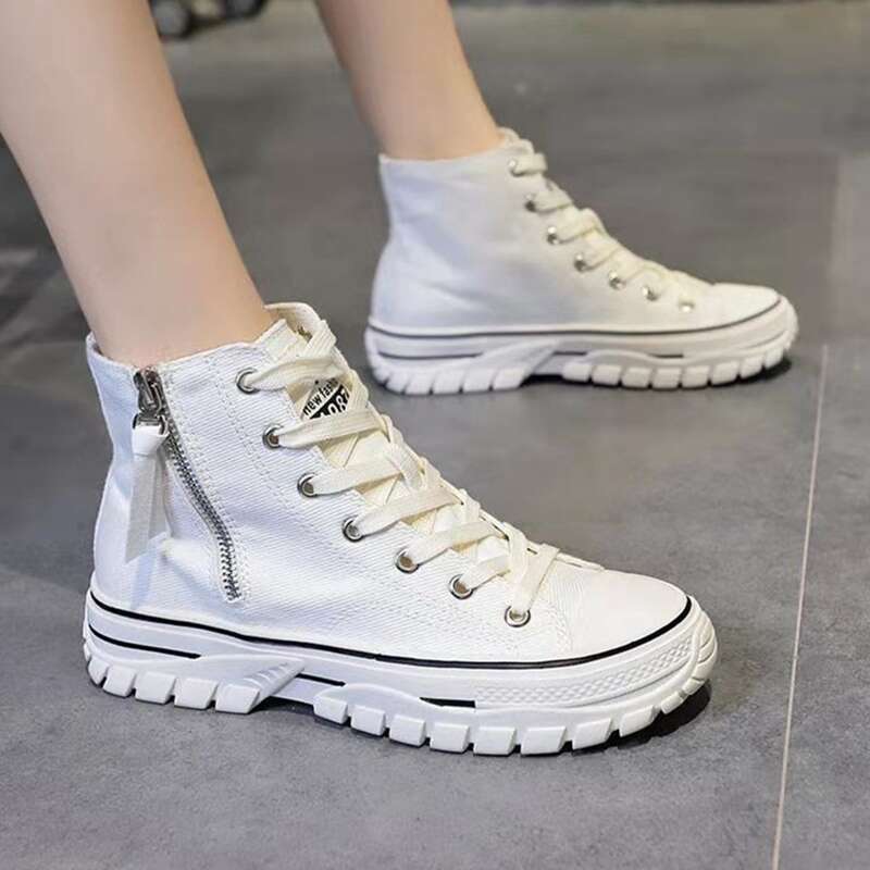 

Side Zipper Canvas Shoes, White
