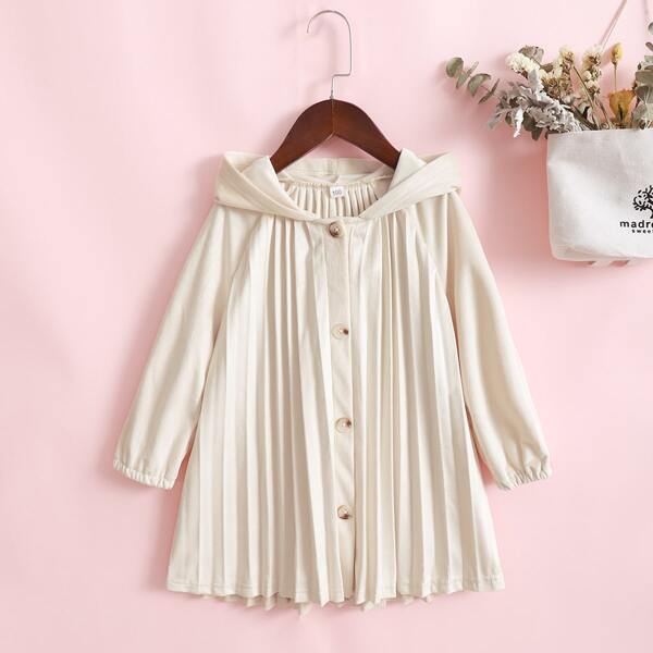 

Toddler Girls Raglan Sleeve Pleated Hooded Velvet Dress, White