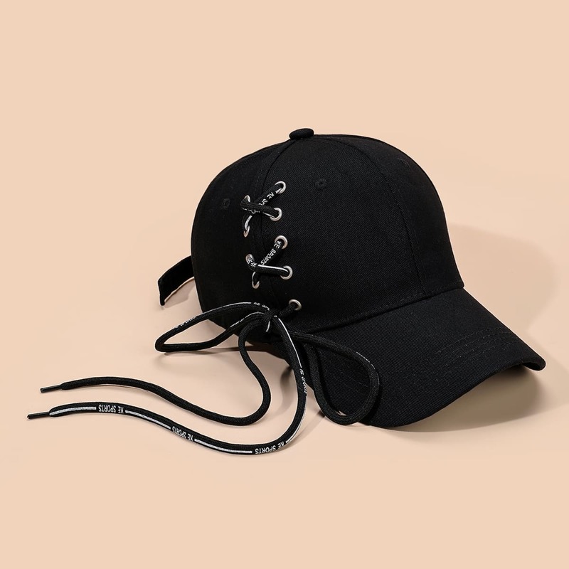 

Lace-up Baseball Cap, Black