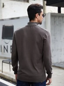 Manfinity Men Quarter Zip Sweater - Chocolate Brown - View 2