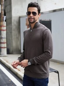 Manfinity Men Quarter Zip Sweater - Chocolate Brown - View 3