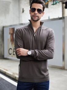 Manfinity Men Quarter Zip Sweater - Chocolate Brown - View 4