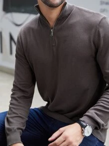 Manfinity Men Quarter Zip Sweater - Chocolate Brown - View 5