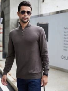 Manfinity Men Quarter Zip Sweater - Chocolate Brown - View 6