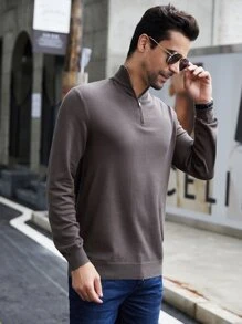 Manfinity Men Quarter Zip Sweater - Chocolate Brown - View 8