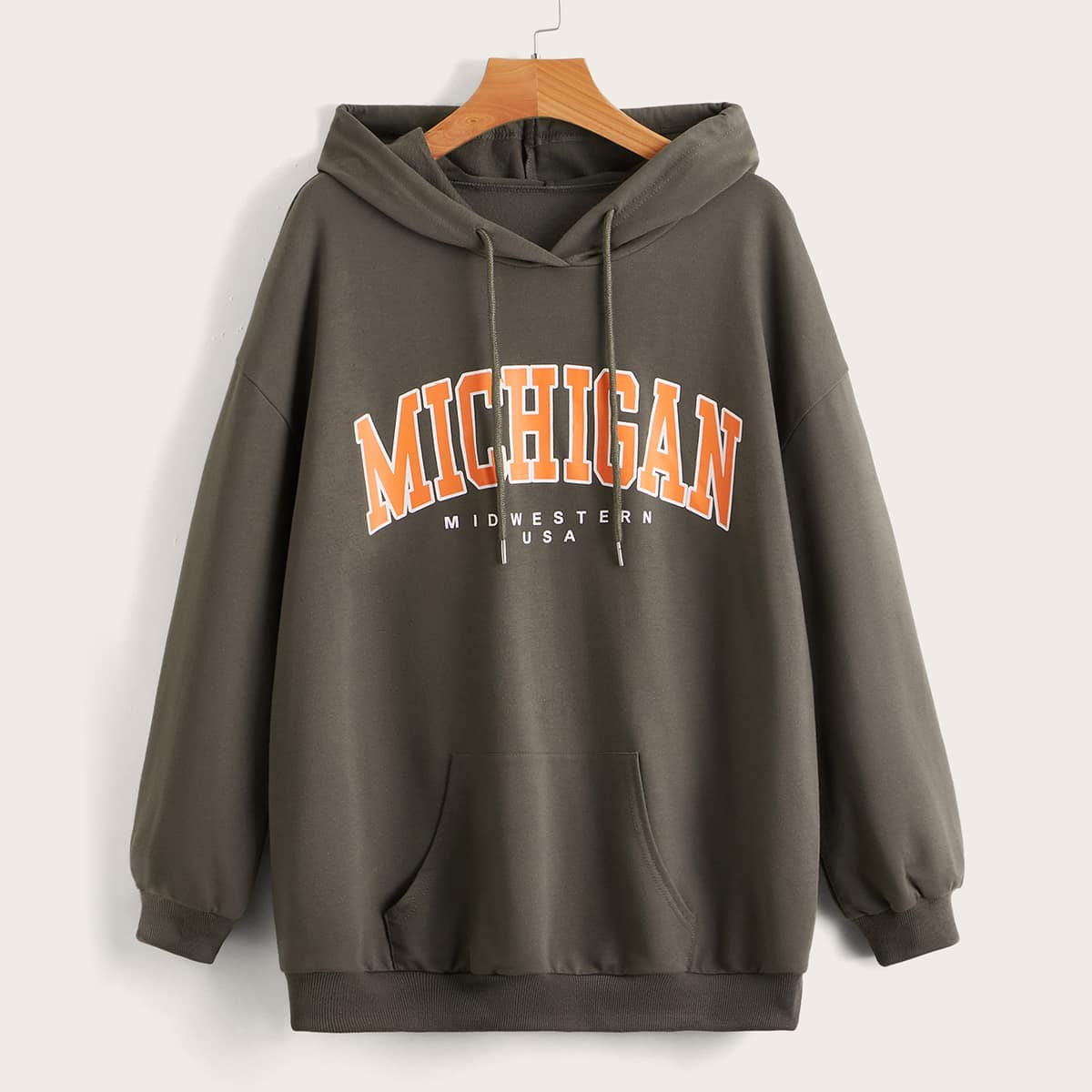 

Letter Drawstring Pocket Hoodie, Dark grey