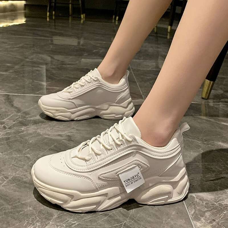 

Minimalist Lace-up Front Chunky Sneakers, Beige