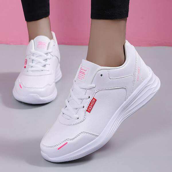 

Letter Patch Lace-up Front Sneakers, White