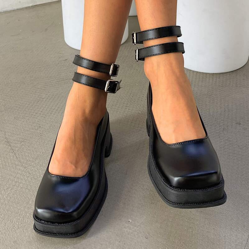 

Ankle Buckle Decor Pumps, Black