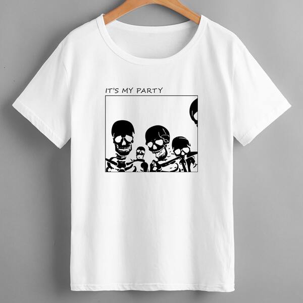 

Skeleton & Slogan Graphic Tee, White