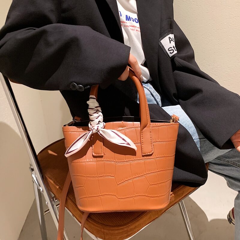 

Croc Embossed Satchel Bag, Brown