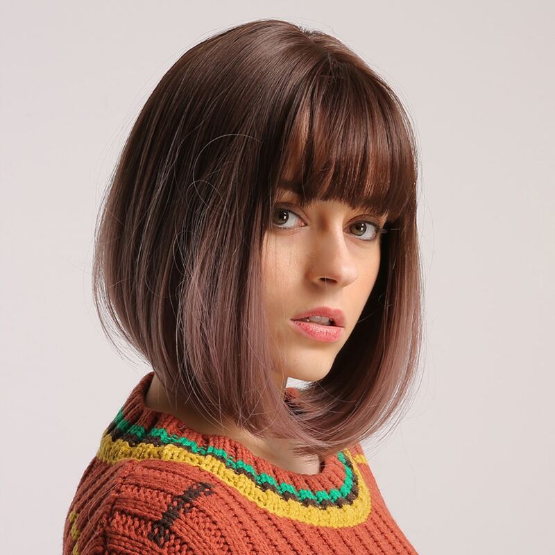 

Natural Short Curly Wig With Bangs, Purple