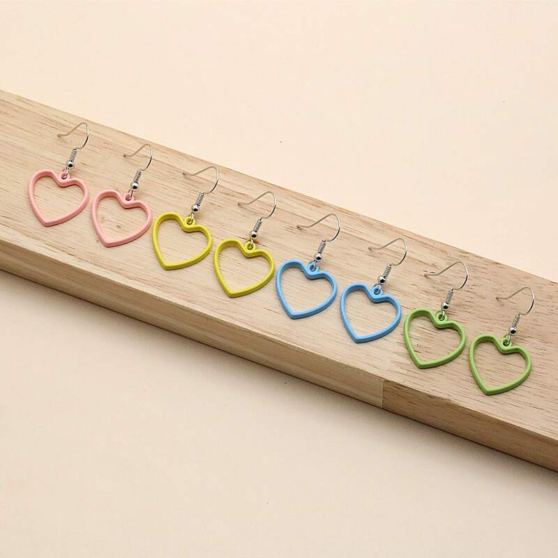 

4pairs Heart Drop Earrings, Multicolor
