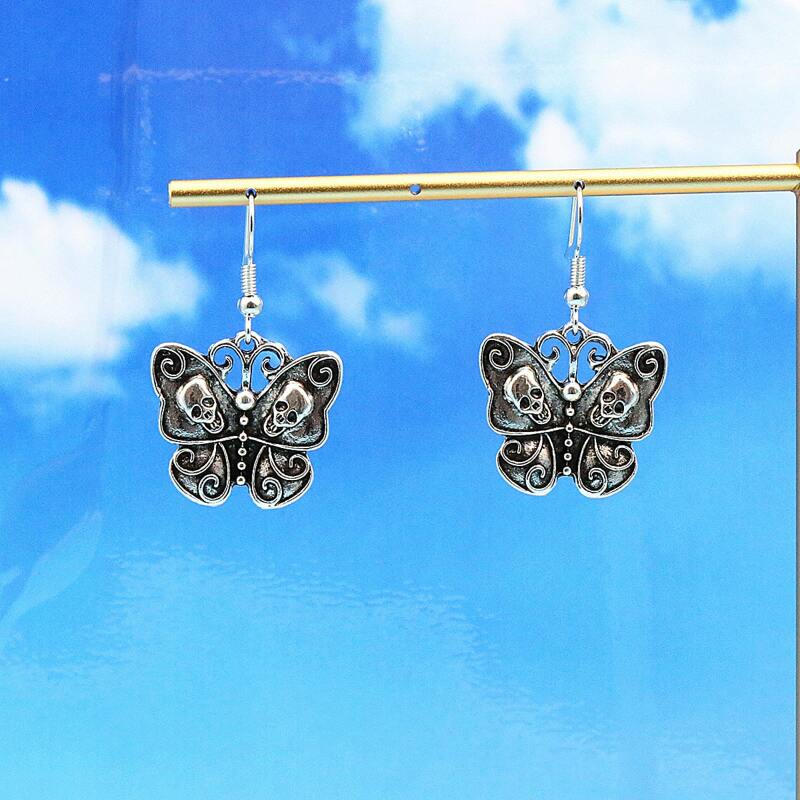 

Butterfly Drop Earrings, Antique silver
