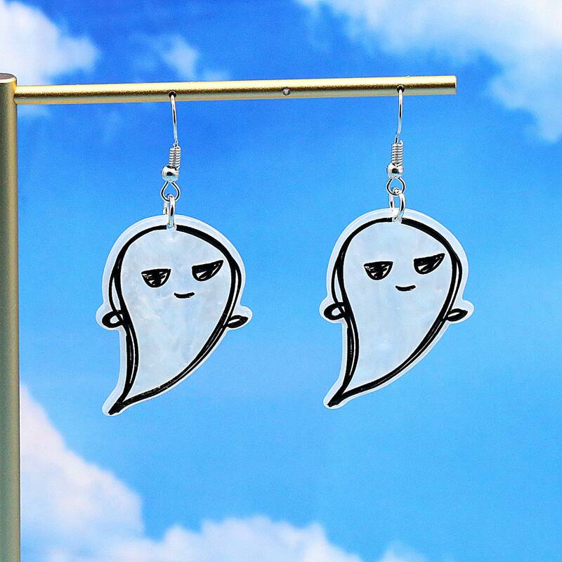

Ghost Graphic Drop Earrings, Black and white