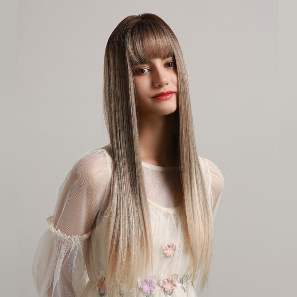 

Natural Long Straight Wig With Bangs, Brown