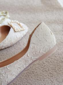 Fall/Winter Faux Pearl & Rhinestone Decor Ruched Flats Valentines