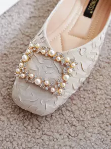 Fall/Winter Faux Pearl & Rhinestone Decor Ruched Flats Valentines