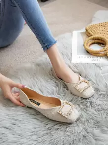 Fall/Winter Faux Pearl & Rhinestone Decor Ruched Flats Valentines