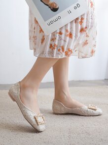 Fall/Winter Faux Pearl & Rhinestone Decor Ruched Flats Valentines