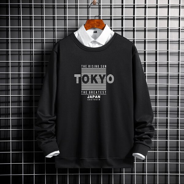 

Men Letter Graphic Sweatshirt Without Shirt, Black